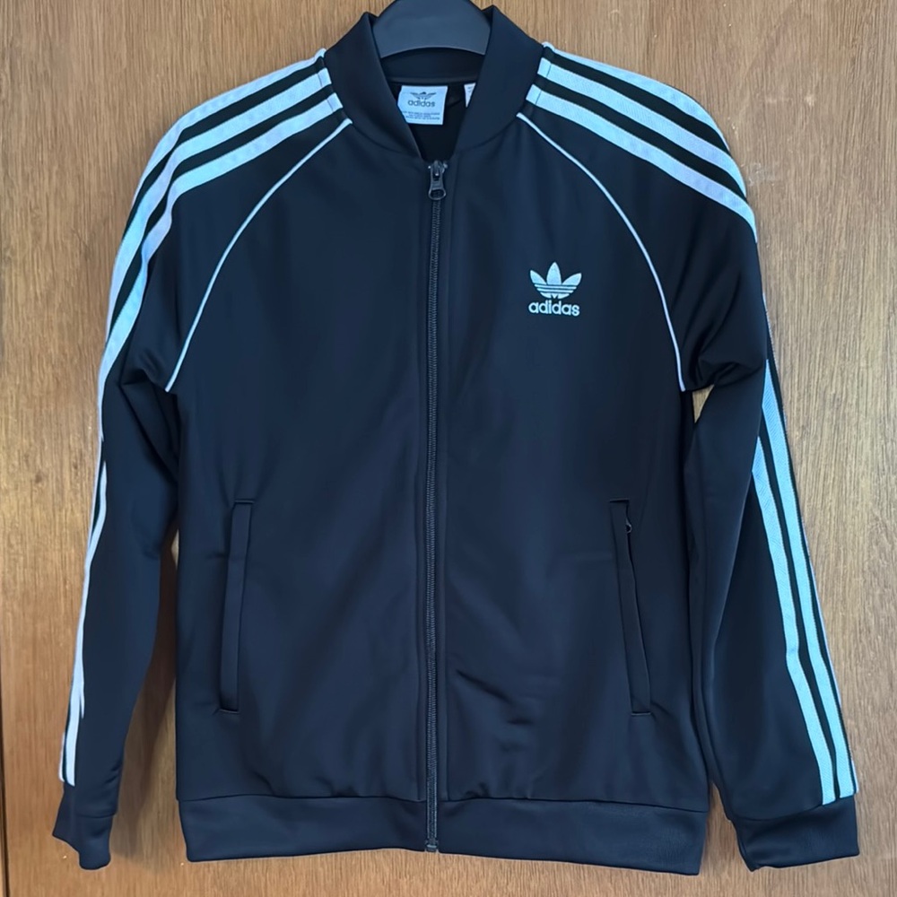 Adidas Black Bomber Jacket with Iconic Design Sz Youth M
